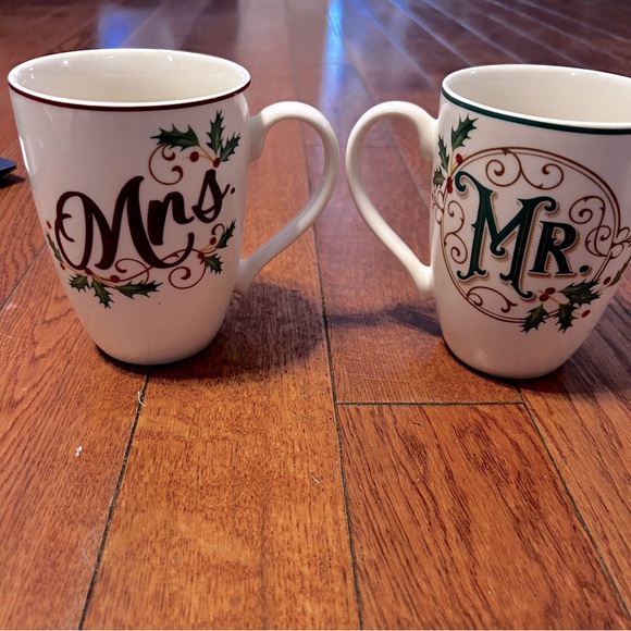Lenox Festive Mr. and Mrs. Mugs - Red and Green Accents - Picture 1 of 5